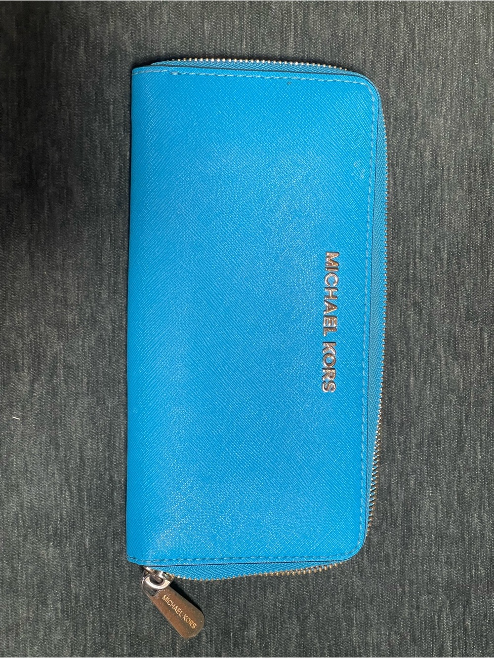 Michael Kors Bright Blue Zip-Around Saffiano Wallet